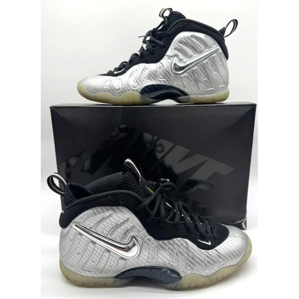 Nike Little Posite Pro GS Metallic Silver Black 644792-007 Youth US 7Y EU40